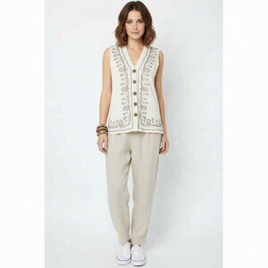 LIZA INTERNATIONAL Vtg Inspired Cream Beaded Button-Front Vest Size M